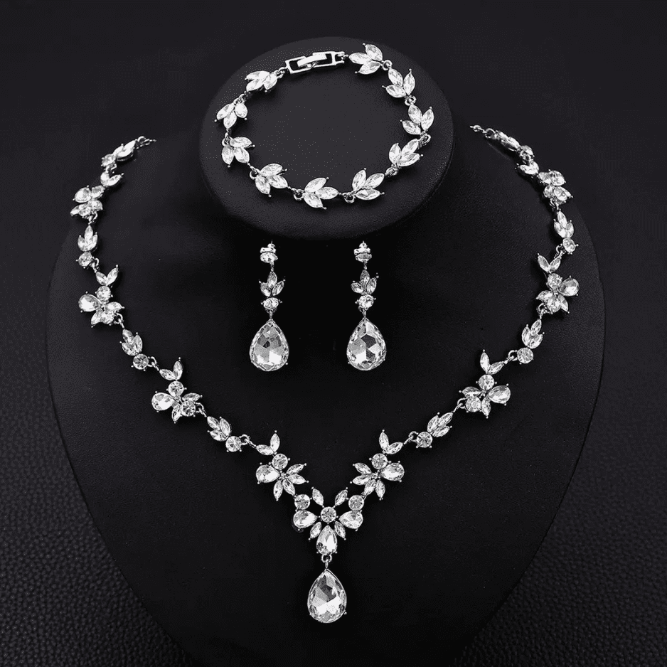 34 Clear Crystal Floral Teardrop Jewelry Set (Bridal) - Image 1