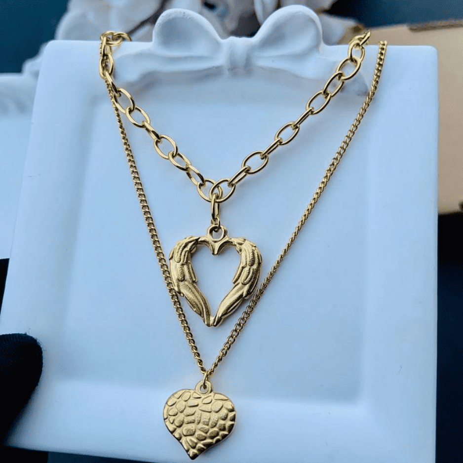 39 Textured Double Heart Layered Necklace - Image 1