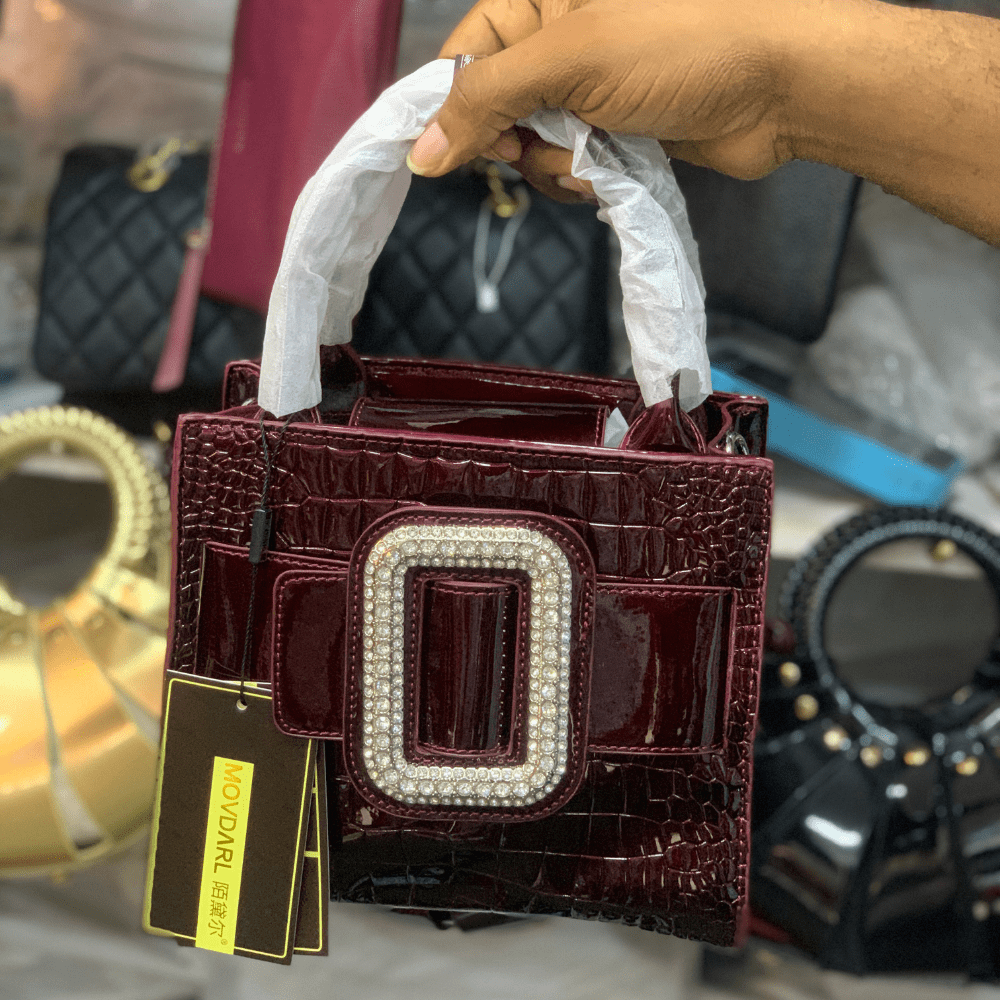 Bags 51 Burgundy Movdarl Crystal Buckle Patent Handbag - Image 1
