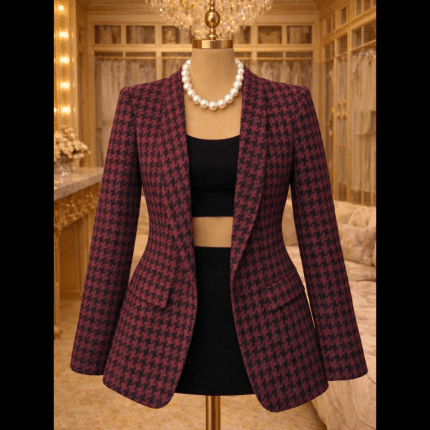 Premium Tailored Blazer - Magenta Houndstooth