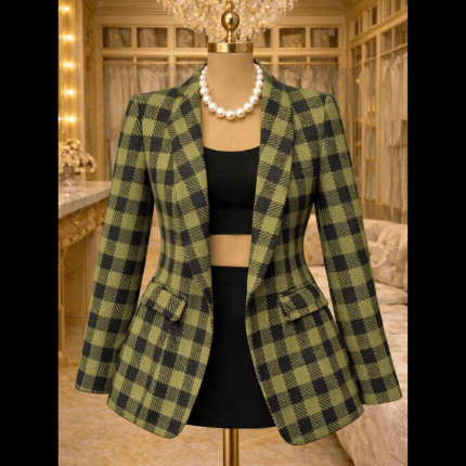 Premium Tailored Blazer - Olive & Black Plaid