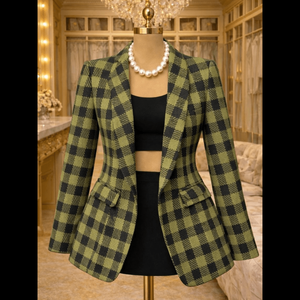 Blazer 22- 79,000 Premium Tailored Blazer - Olive & Black Plaid - Image 1