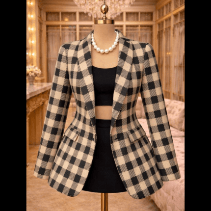 Premium Tailored Blazer - Beige Bold Plaid