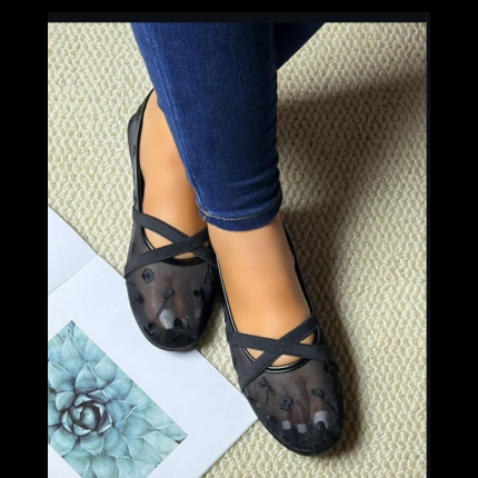 Black Sheer Mesh Flat Shoes