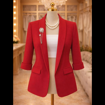 Classic 3/4 Sleeve Blazer - Red