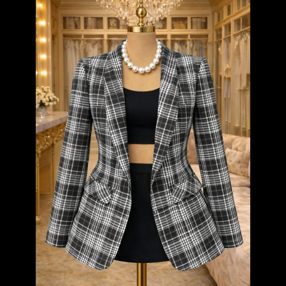 Blazer 23 - 79,000 Premium Tailored Blazer - Black & White Plaid - Image 1