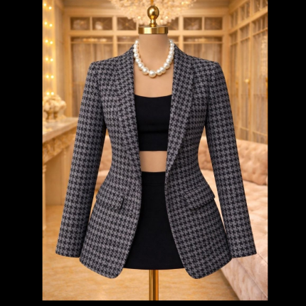 Premium Tailored Blazer - Grey Houndstooth
