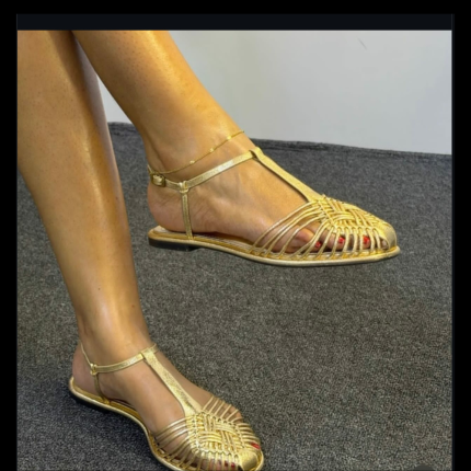 Metallic Gold Strappy Flat Sandals