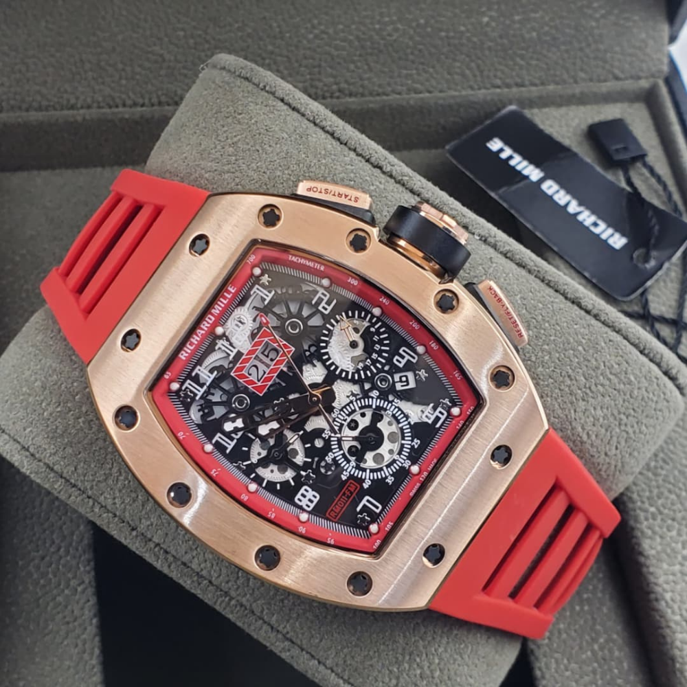 Jewel 68 - 222,000 Richard Mille Style Skeleton - Rose Gold / Red Strap - Image 1