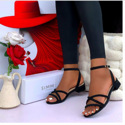Black Strappy Flat Sandals
